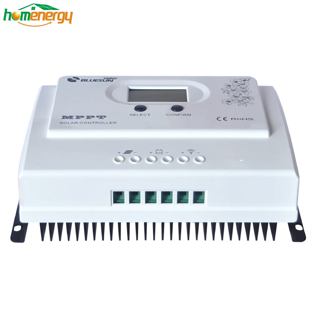 Bluesun 24V/50A Solar Charge Controller, MPPT charge controller for solar panels, handles 24-48V inputs, and charges up to 100A.