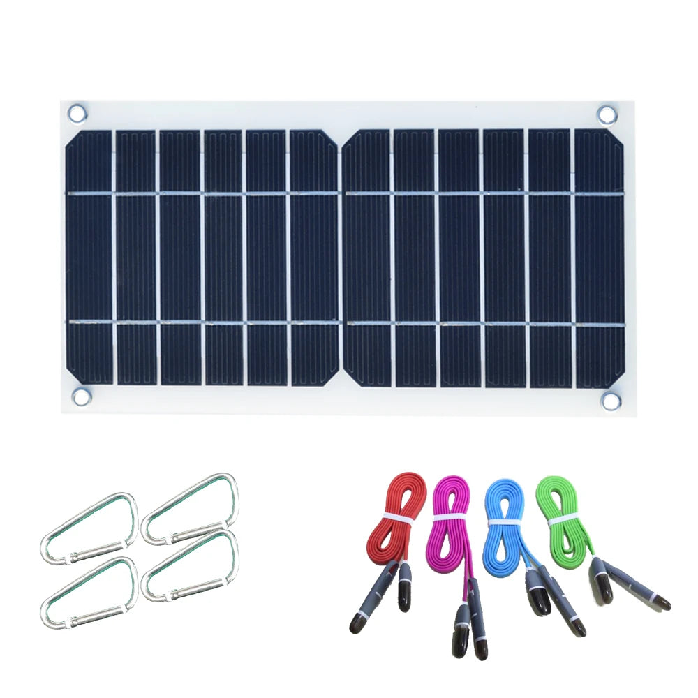 5W Solar Charger Flexible Solar Panel, Portable, lightweight, and easy to carry with clips and suction cups.