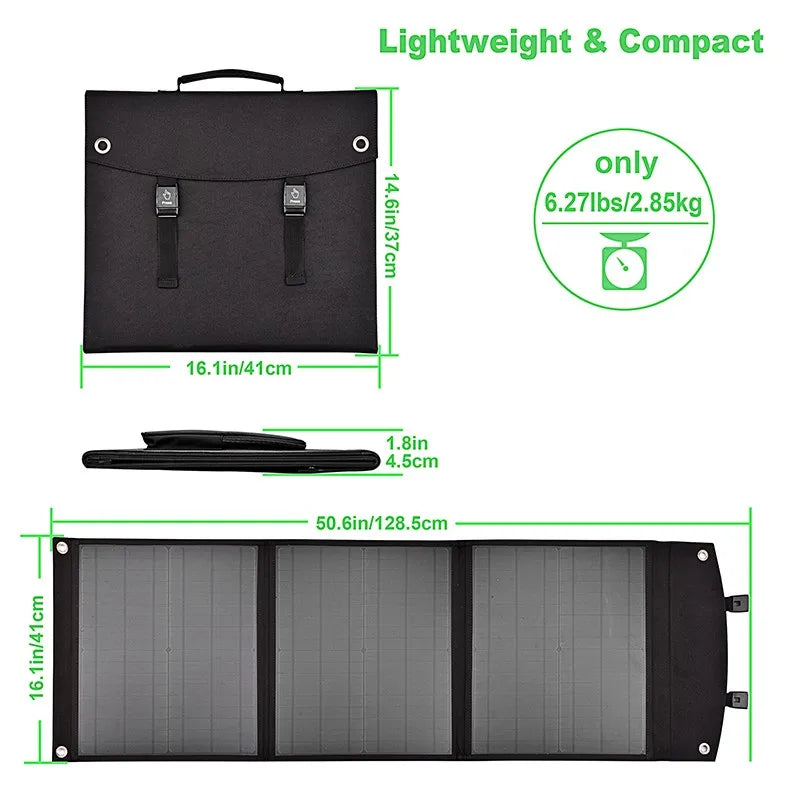 60W Portable Solar Panel, Compact solar panel, weighs 0.27lbs, measures 6.7x8.4 inches.