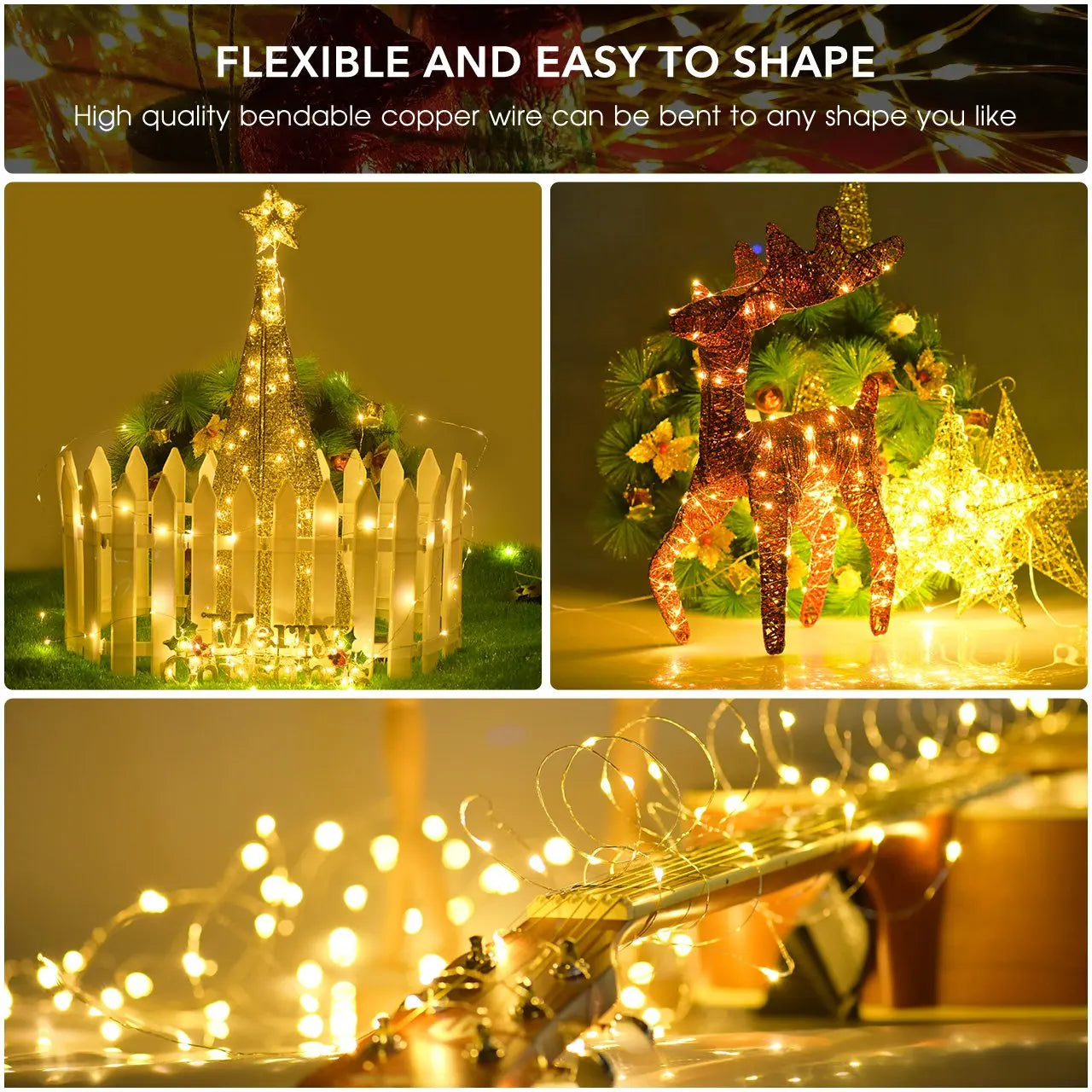 LED Solar Fairy Light, Moldable copper wire allows flexible shaping to create custom designs.