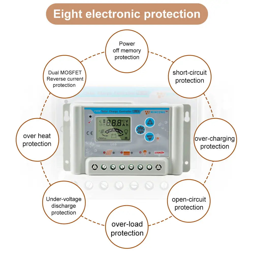 30A 10A 20A Solar Charge Controller, Solar Charge Controller with Multiple Protections for Safe Charging