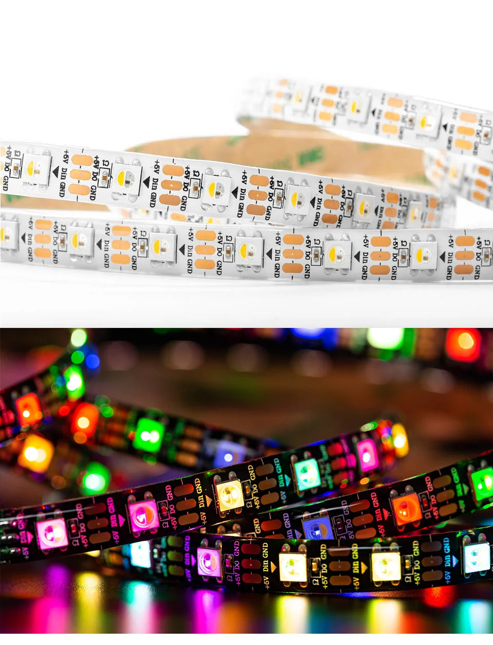 SK6812 RGBW Led Strip Light, RGBW LED Strip with SMD5050 chip, waterproof, and smart device capabilities.