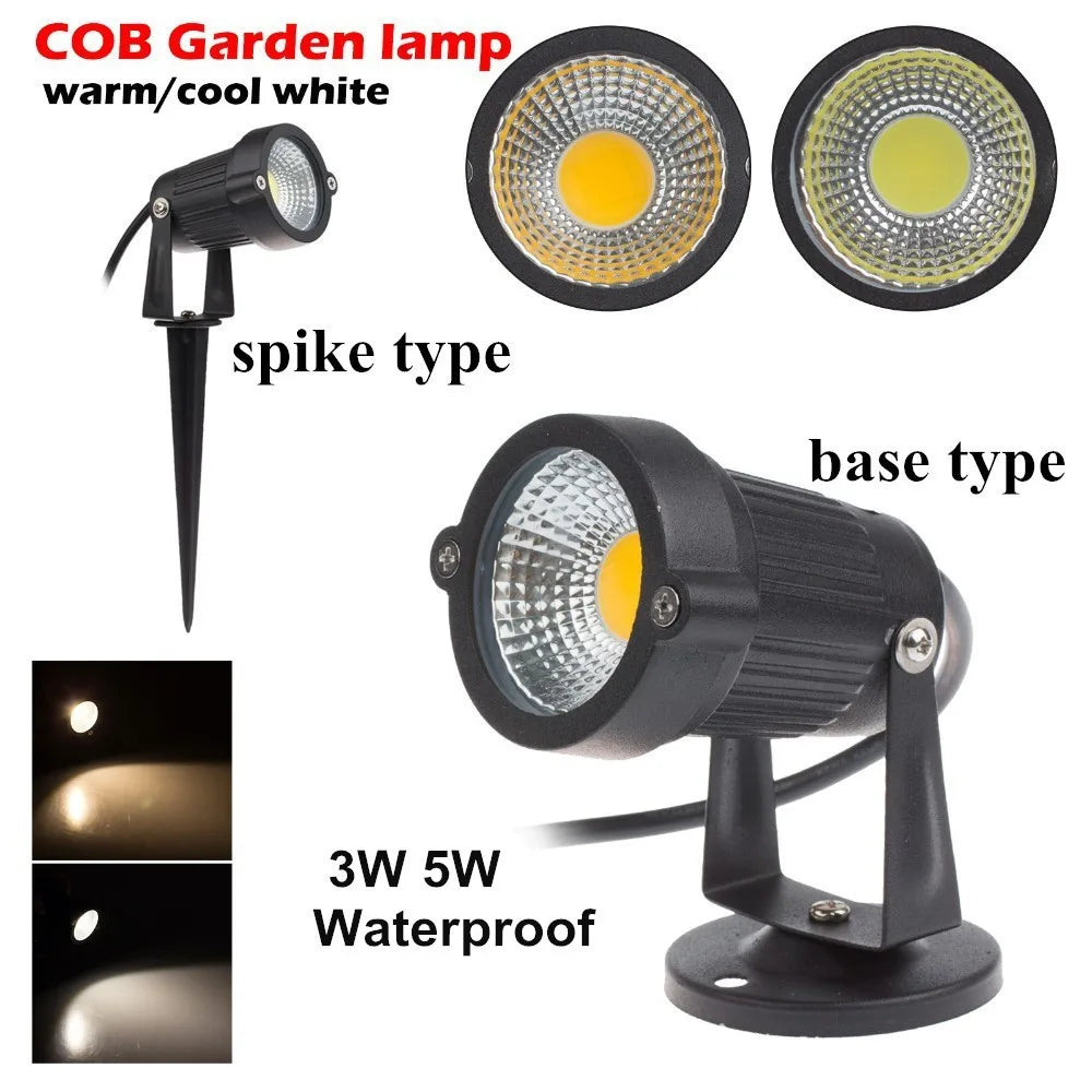COB Outdoor Garden Light, COB garden lamp with waterproof design, LED lights in warm/cool white, 3W or 5W options.