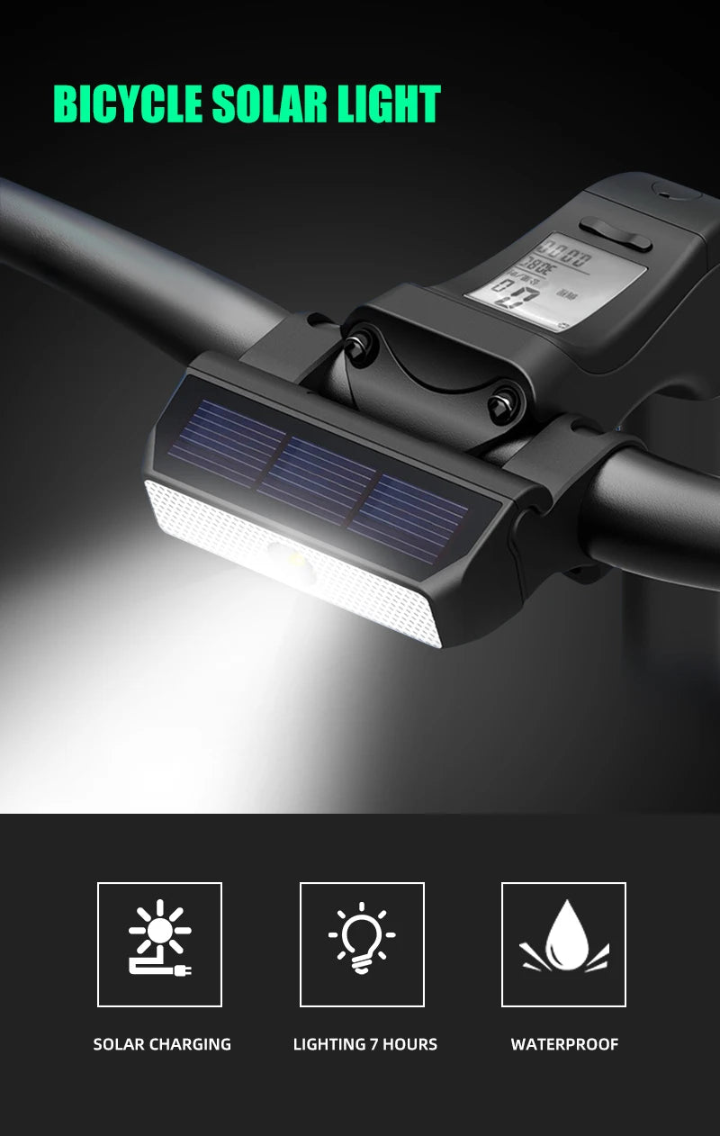 PCycling BLT258 Solar Bicycle Light, Reliable solar-powered bike light with 7 hour use, water-resistant and smart switch.