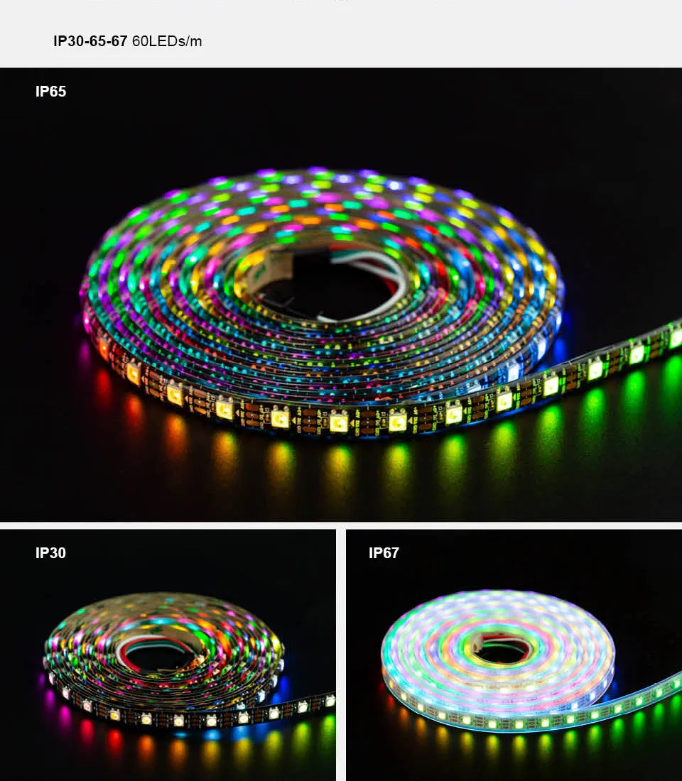 SK6812 RGBW Led Strip Light, Waterproof LED strip with SMD5050 chip, 30-144 pcs, DC power, smart device.