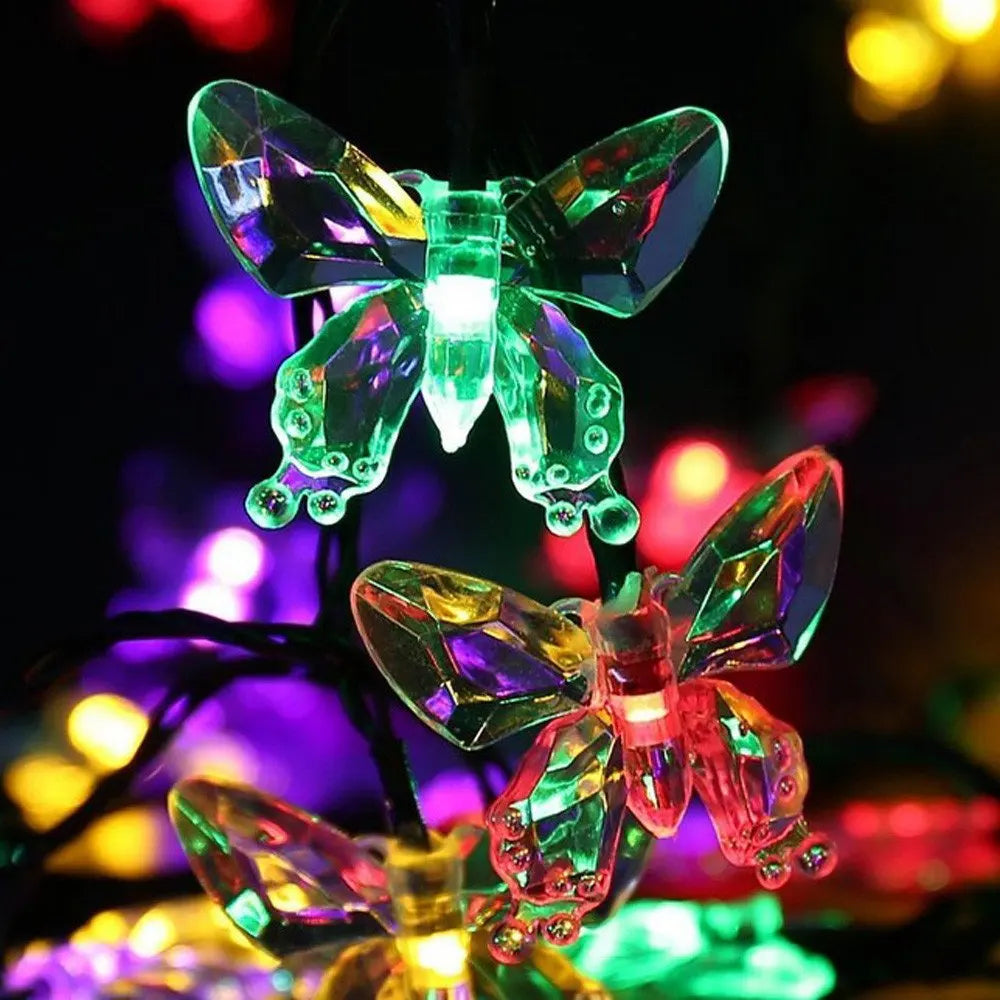 18 Styles Solar Garlands light, Vintage-inspired solar-powered garland with flowers and fairy lights for outdoor holiday or garden decor.