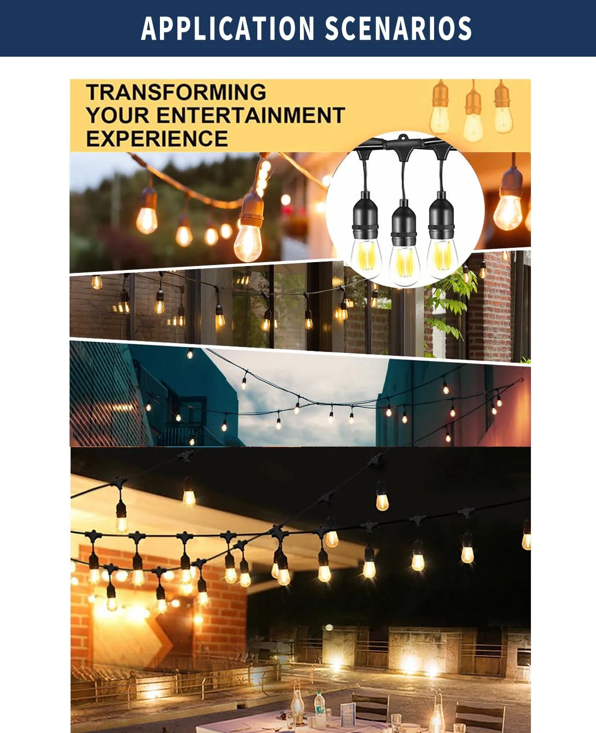 Waterproof LED string lights for outdoor use, perfect for festivals, holidays, and events.