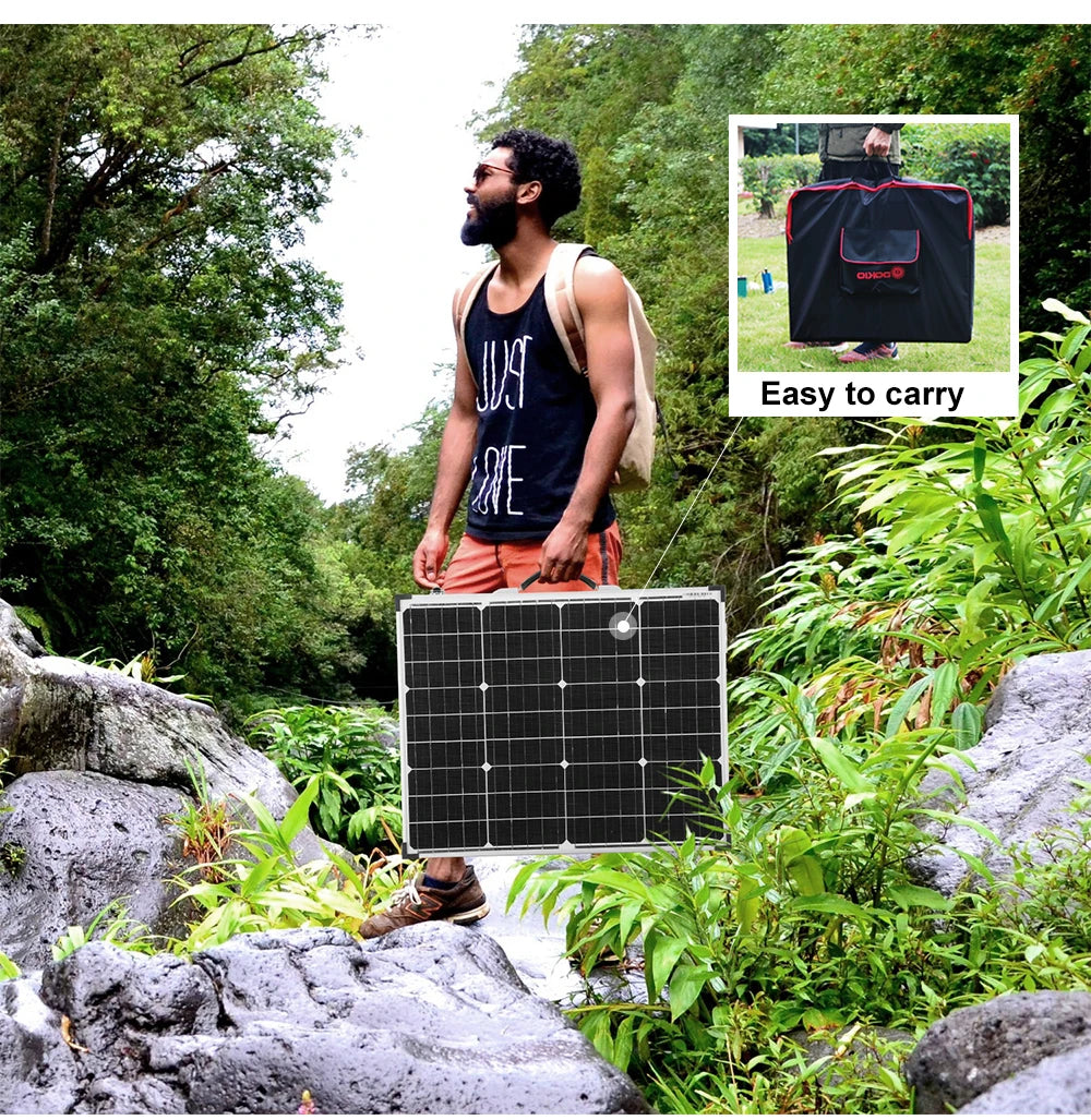 Dokio 100W 160W 200W Foldable Solar Panel, Black DOKIO bags included with 100W/150W and 200W solar panels.