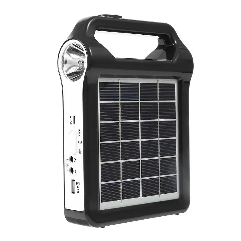 Portable 6V Rechargeable Solar Panel, Rechargeable solar power system with USB charger and lamp, perfect for camping or off-grid use.