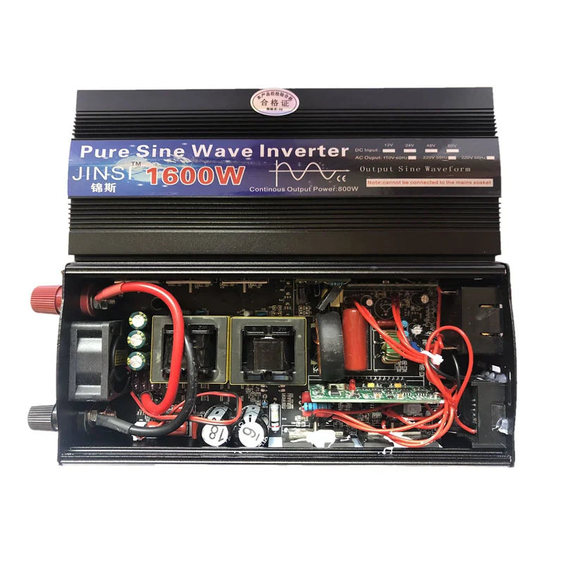 Pure sine wave inverter converts DC power from solar panels to AC power for homes and cars.