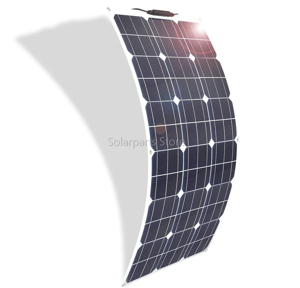 100w 200w 300w 400w Flexible Solar Panel, Monocrystalline silicon solar panel with EVA+plastic cover, measuring 158mm*158mm/158*79mm.