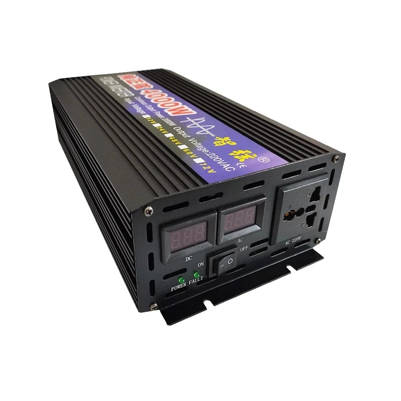 Pure Sine Wave Inverter, Converts DC power to AC voltage for solar-powered cars with LED display.