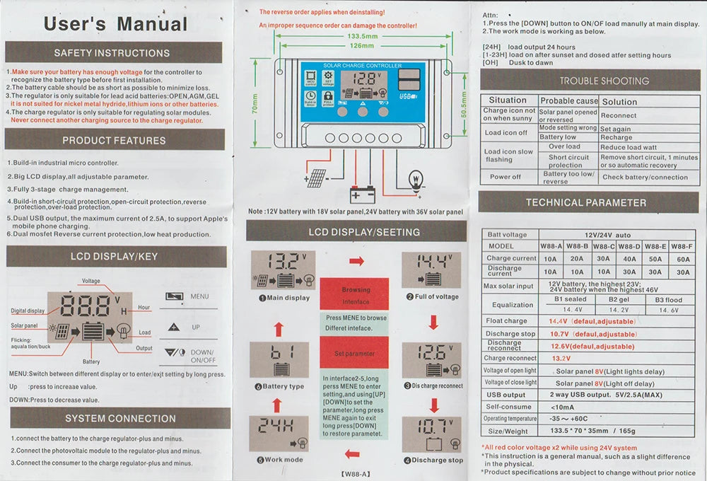 10A 20A 30A Solar Controller, Solar Controller PWM Battery Charger 12V