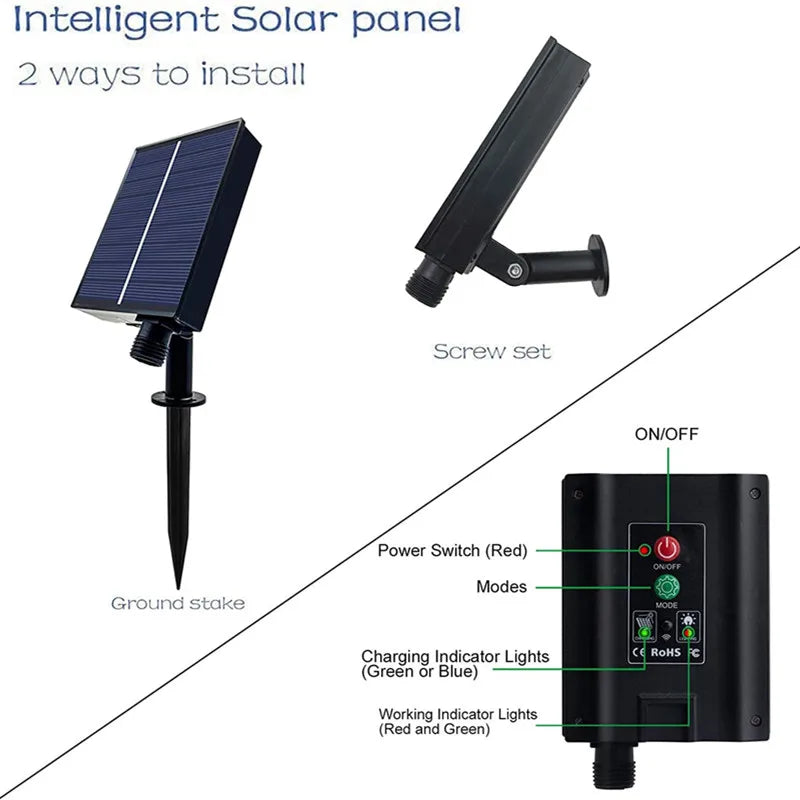 Solar Powered  3/4/5/10M Strip Light, Solar-powered LED strip light with adjustable installation and on/off switch for flexible use.