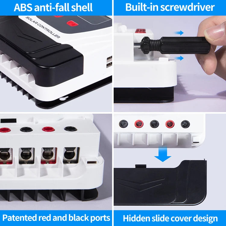 LDSOLAR 12V/24Vdc 60A PWM Solar Charge Controller, Game controller with features like ABS shell, built-in screwdriver, and patented port design.