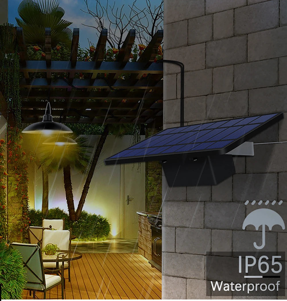 IP65 Waterproof Double Head Solar Pendant Light, Similar product with 9W power, 5V output, and a fragile surface.