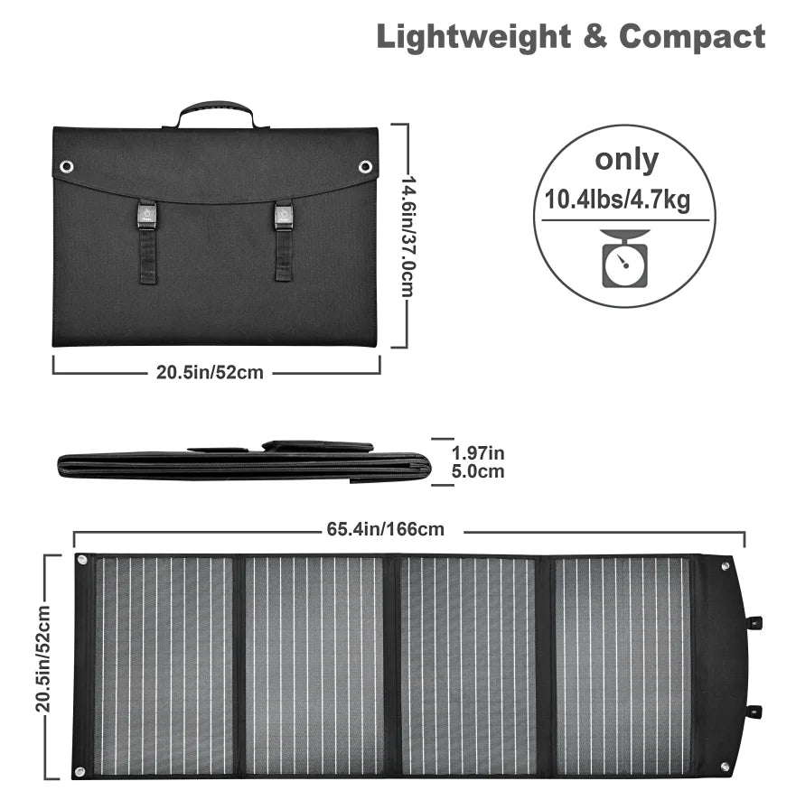 120W Portable Solar Panel, Portable and lightweight solar panel with compact design, weighing only 0.94lbs.