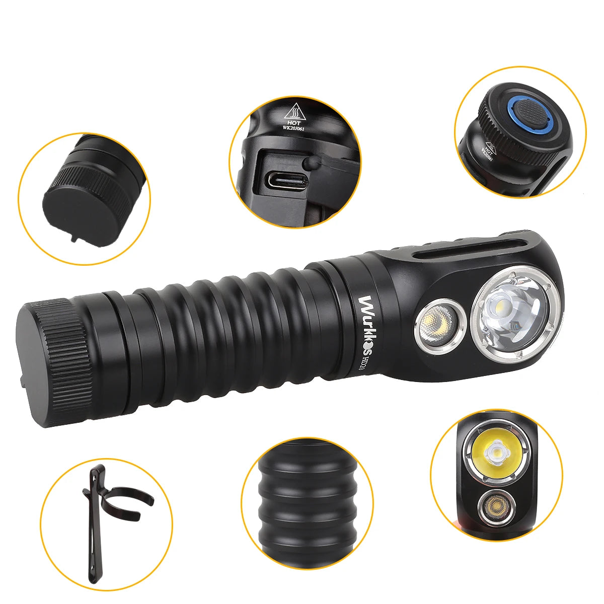 Rechargeable headlamp with dual LEDs, magnetic tail, and reverse charge USB feature.