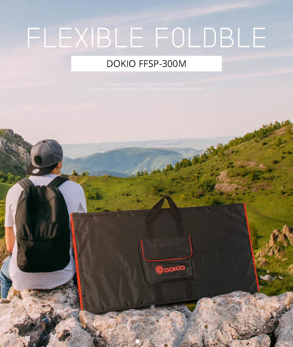 Dokio Flexible Foldable Solar Panel, Durable solar panel kit for travel, phone charging, and boat use.