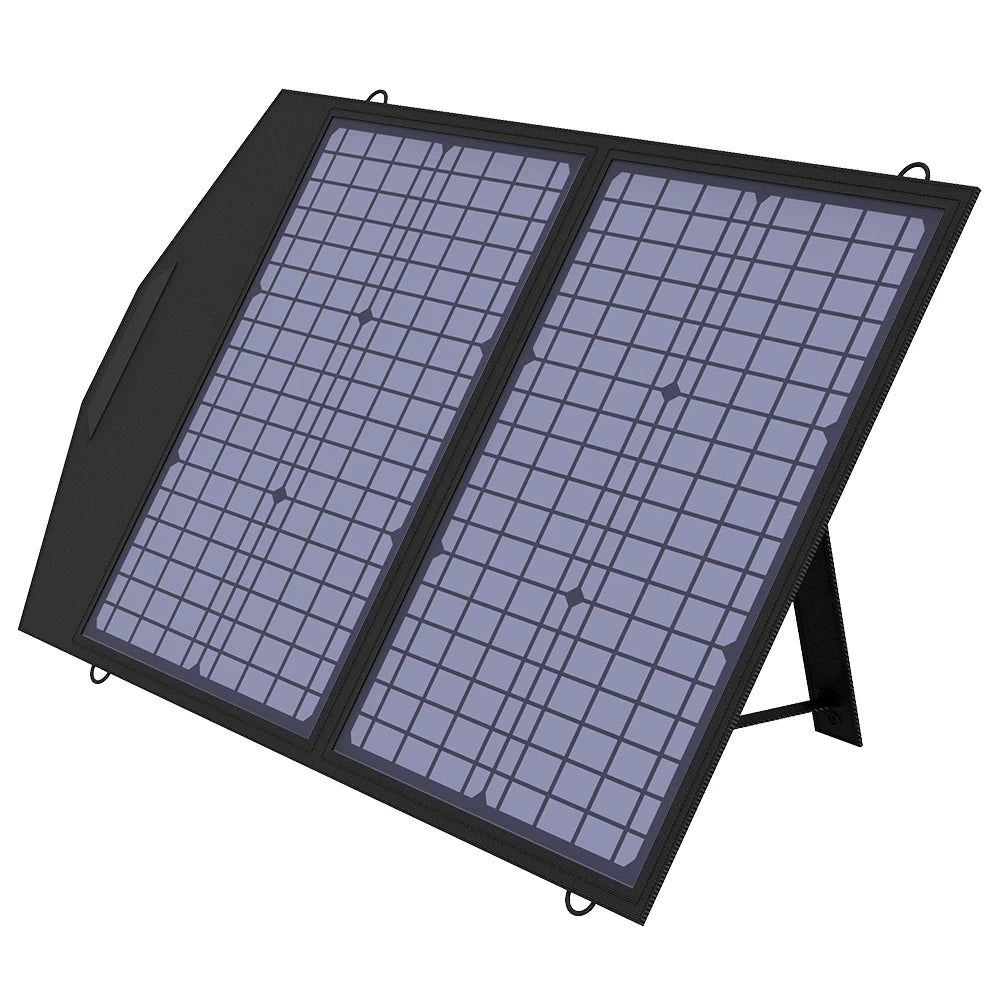 ALLPOWERS Foldable Solar Panel, Robust water-resistant solar panel with adjustable bracket for outdoor use.