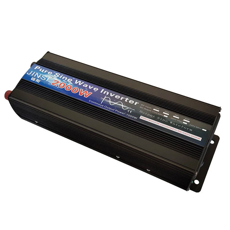 High-power pure sine wave inverter for homes or cars, with adjustable output up to 2000W.