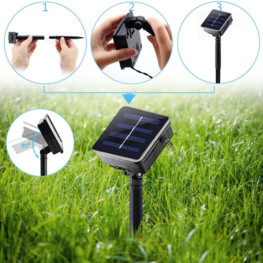 10M/7M Solar String Christmas Light, Solar-powered string lights with 8 modes, waterproof, and elegant for parties, outdoor spaces, and home decor.