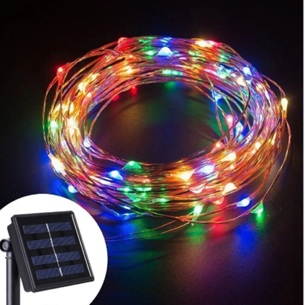 LED Solar Light, OKAL RED EAST Solar-Powered LED String Light with warm/cold white/multicolor options and rechargeable battery.