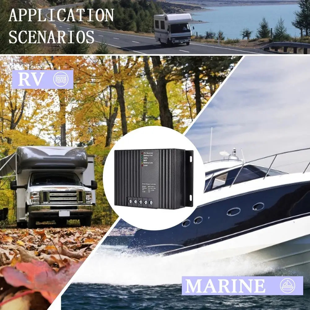 MPPT Solar Charge Controller, Suitable for RVs and marine applications, this solar charge controller offers reliable power management.