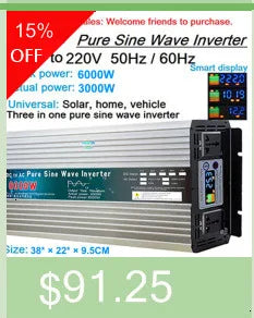 Pure sine wave inverter for home or vehicle use with 15% discount.