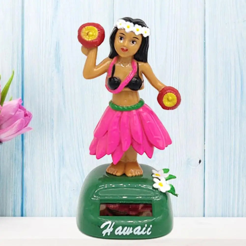 Solar Dancing Hawaii Girl Hulas Shaking Head Toy, Colorful ABS plastic and solar panel material for child toy or home decoration purposes.