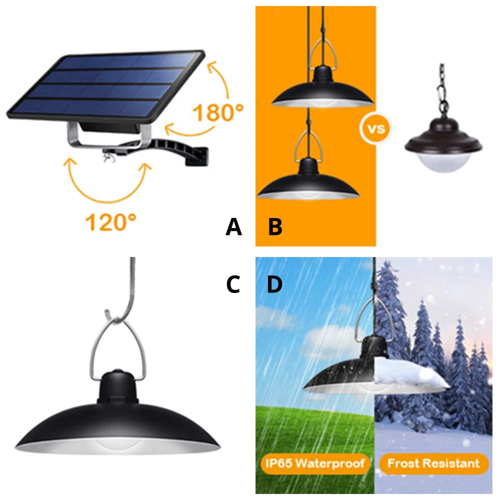 IP65 Waterproof Double Head Solar Pendant Light, Waterproof design for outdoor or indoor use, perfect for courtyards and gardens.