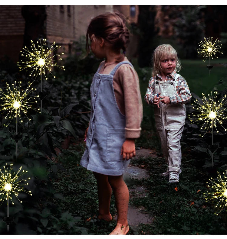 Outdoor Solar LED Firework Fairy Light, Solar-powered lantern with adjustable brightness and color options.