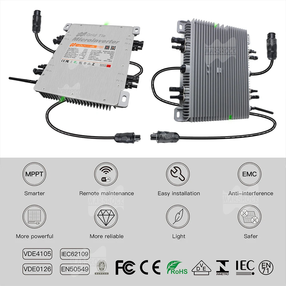 Advanced micro inverter with MPPT, remote maintenance, and IEC62109 compliance.