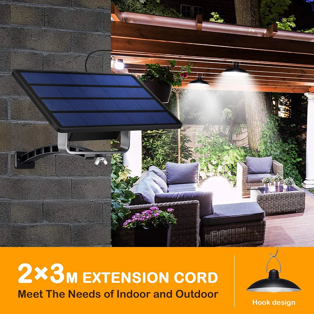 IP65 Waterproof Double Head Solar Pendant Light, Waterproof solar pendant light for indoor/outdoor use in courtyards, gardens.