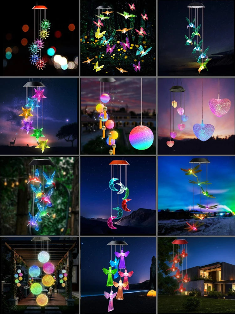 hummingbird wind chimes can provide 6-8 hours of colorful light at night 