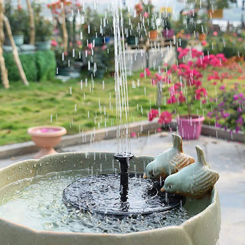Mini Solar Water Fountain, Solar-powered water fountain with mini pool, pond, and waterfall perfect for outdoor gardens and bird baths.