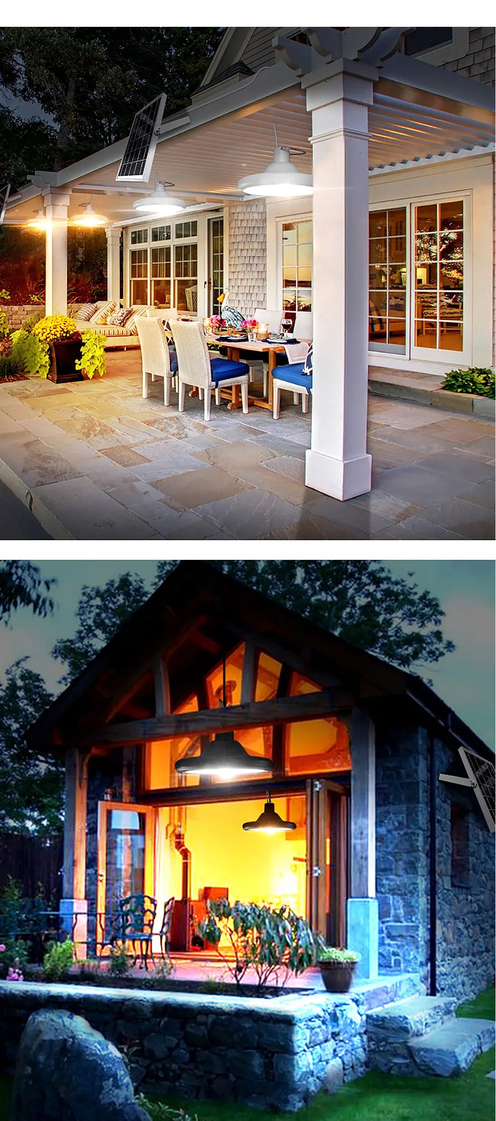 Double Head Solar Pendant Light, Adjustable brightness outdoor lighting controlled by remote, detectable up to 20-26 feet.