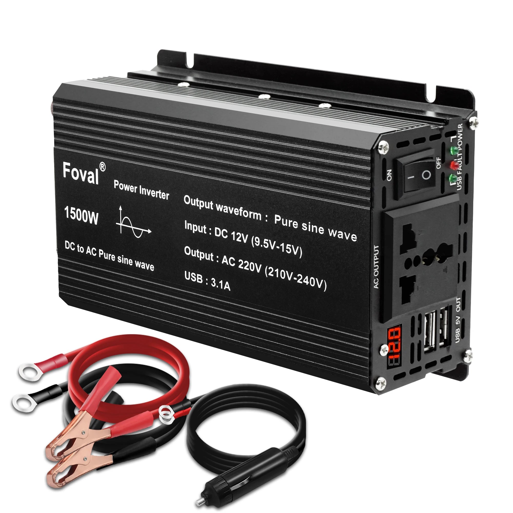 DC 12V to AC 220V Pure Sine Wave Inverter, Foval DC/AC Inverter, pure sine wave, customizable power output (1-200kW), suitable for various applications.