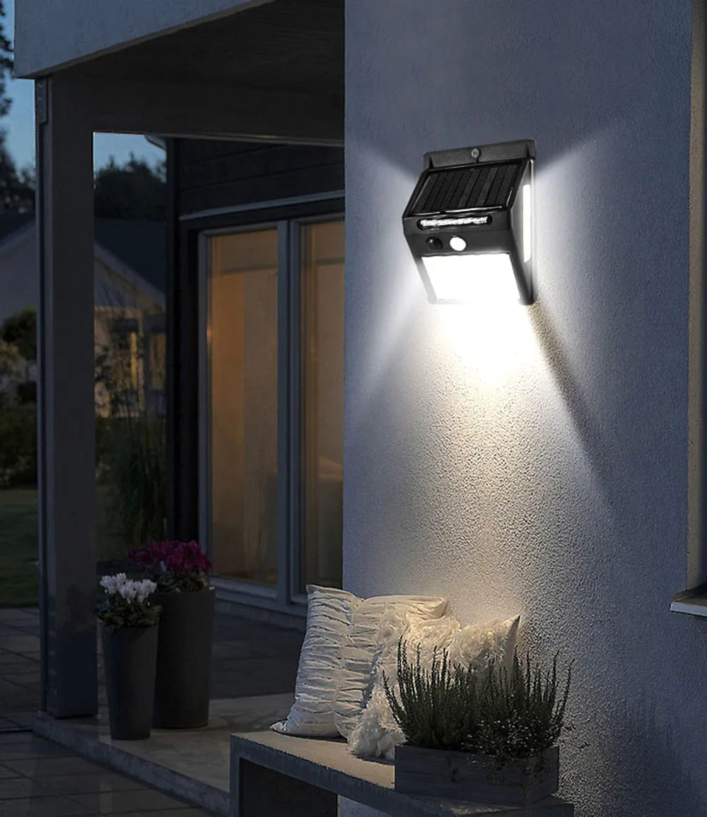 3sided 140LED PIR Motion Sensor Sunlight, Sustainable street lamp with motion sensor and sunlight control, perfect for outdoor spaces.