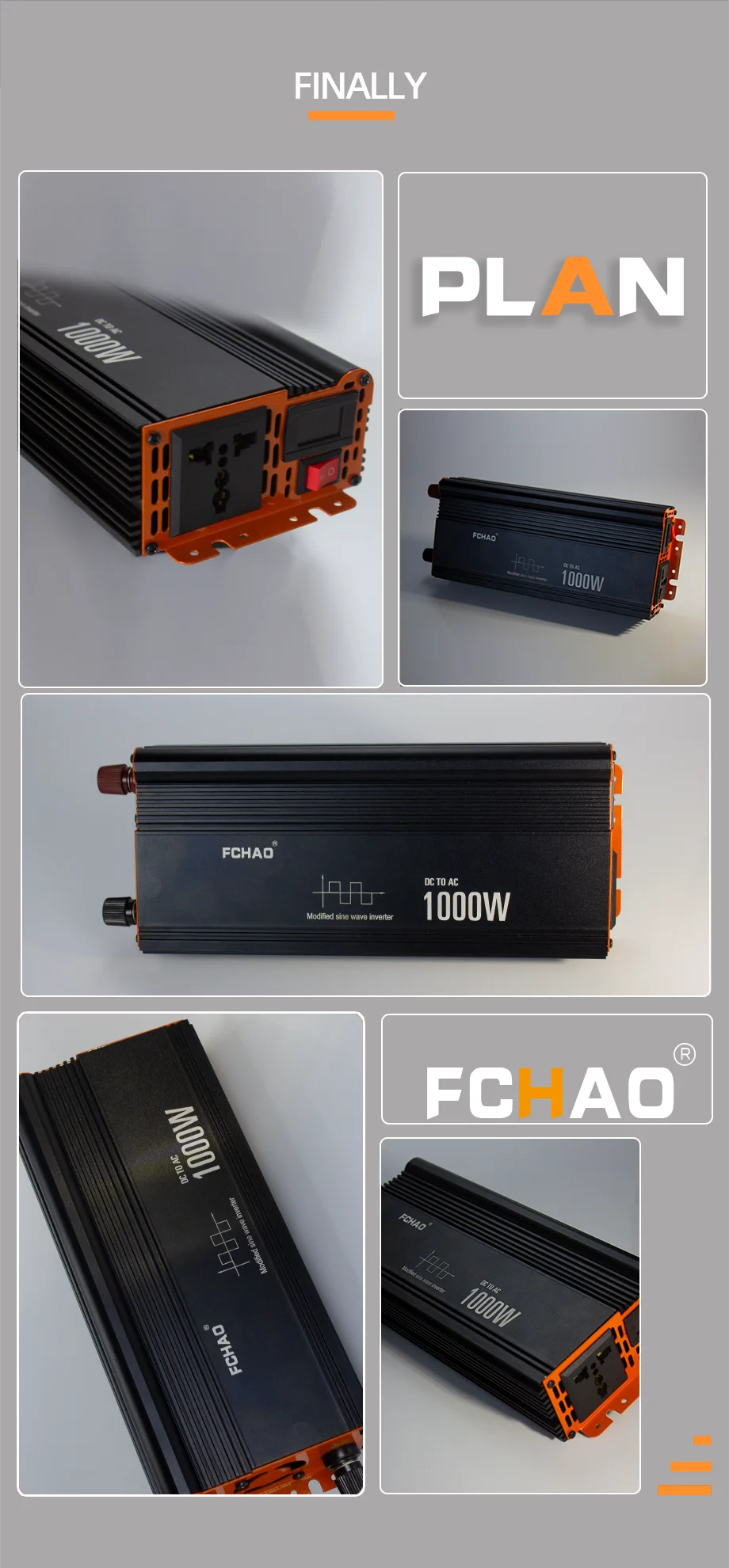 FCHAO 1000W Ups Modified Sine Wave Inverter, Multi-purpose inverter for cars, homes, solar, and outdoors.