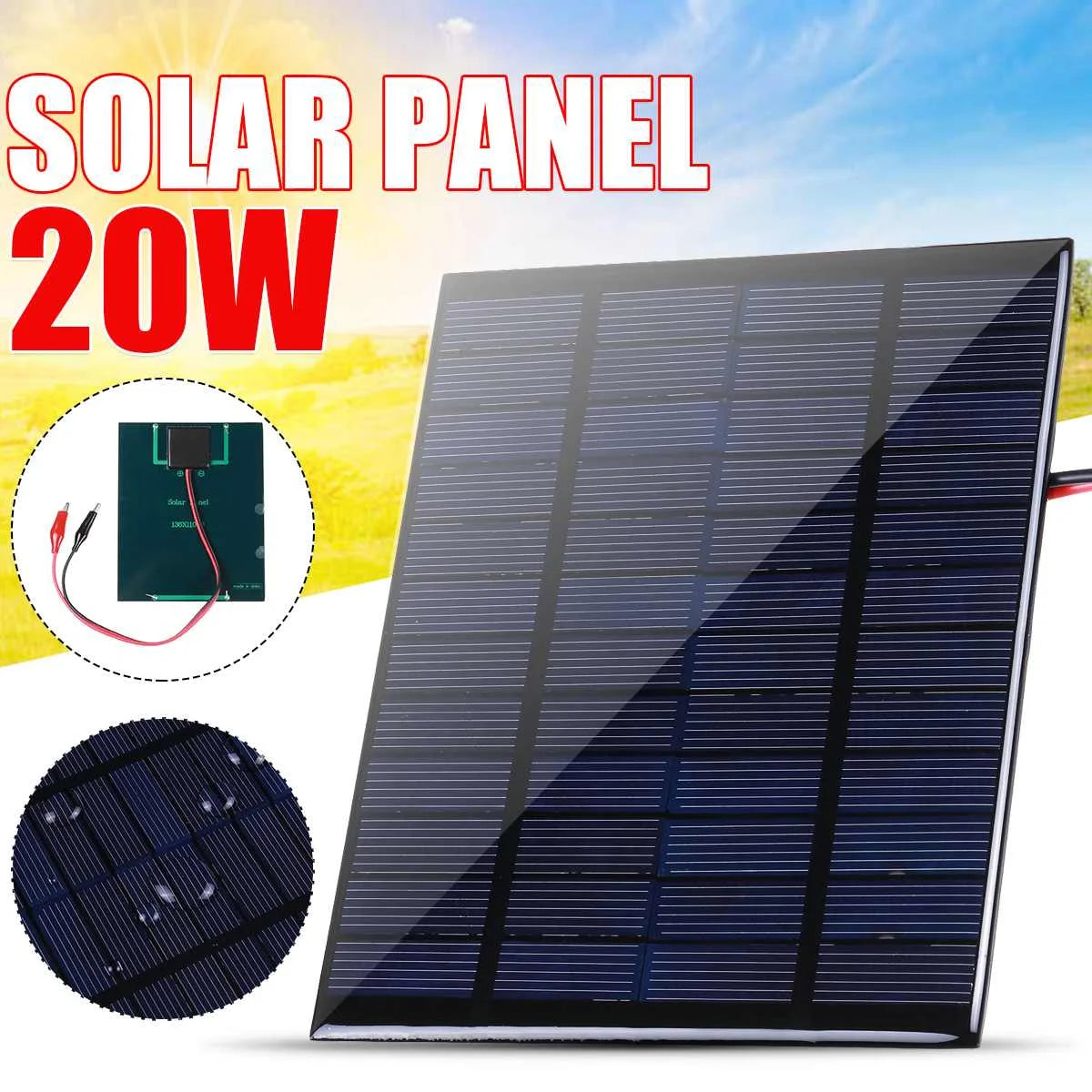 20W Solar Panel, Outdoor application suitable for rural, residential, industrial, park, garden, street, and public square use.