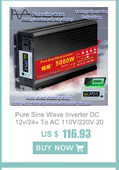 Pure sine wave inverter converts DC power to AC power for home and car use, ideal for solar energy.