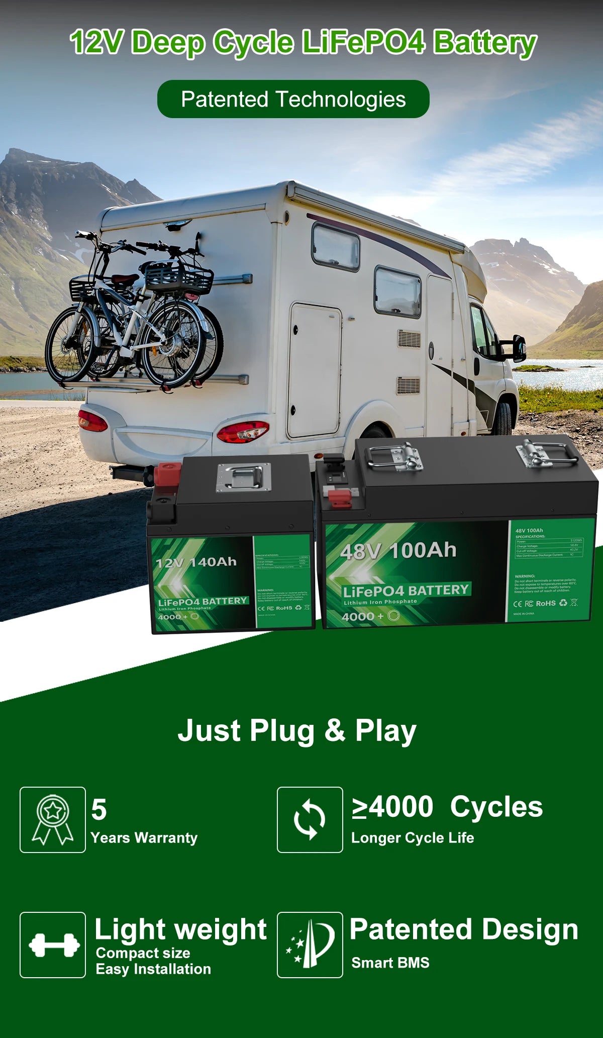 12V 140Ah LiFePO4 Battery, Innovative LiFePO4 battery pack with 140Ah capacity for home storage applications.