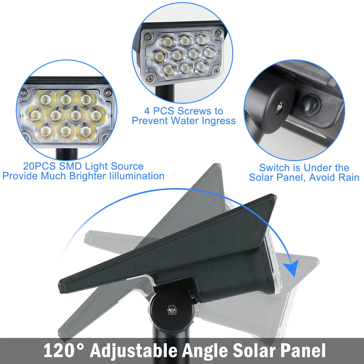 1/2/4PCS Solar Power Light, Solar-powered garden light with water-resistant design and adjustable angle for bright illumination.