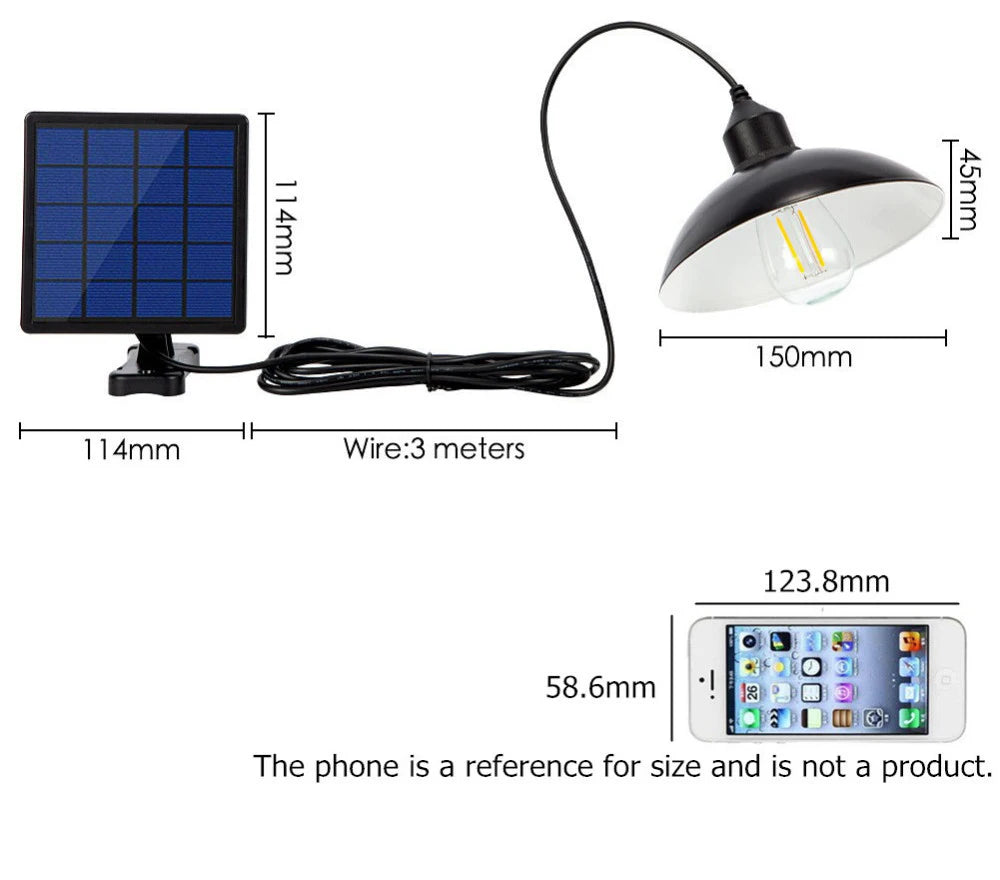 Solar Lamp Outdoor Garden Light, Phone Dimensions: 12cm x 5.9cm x 11.4cm (reference dimensions only)