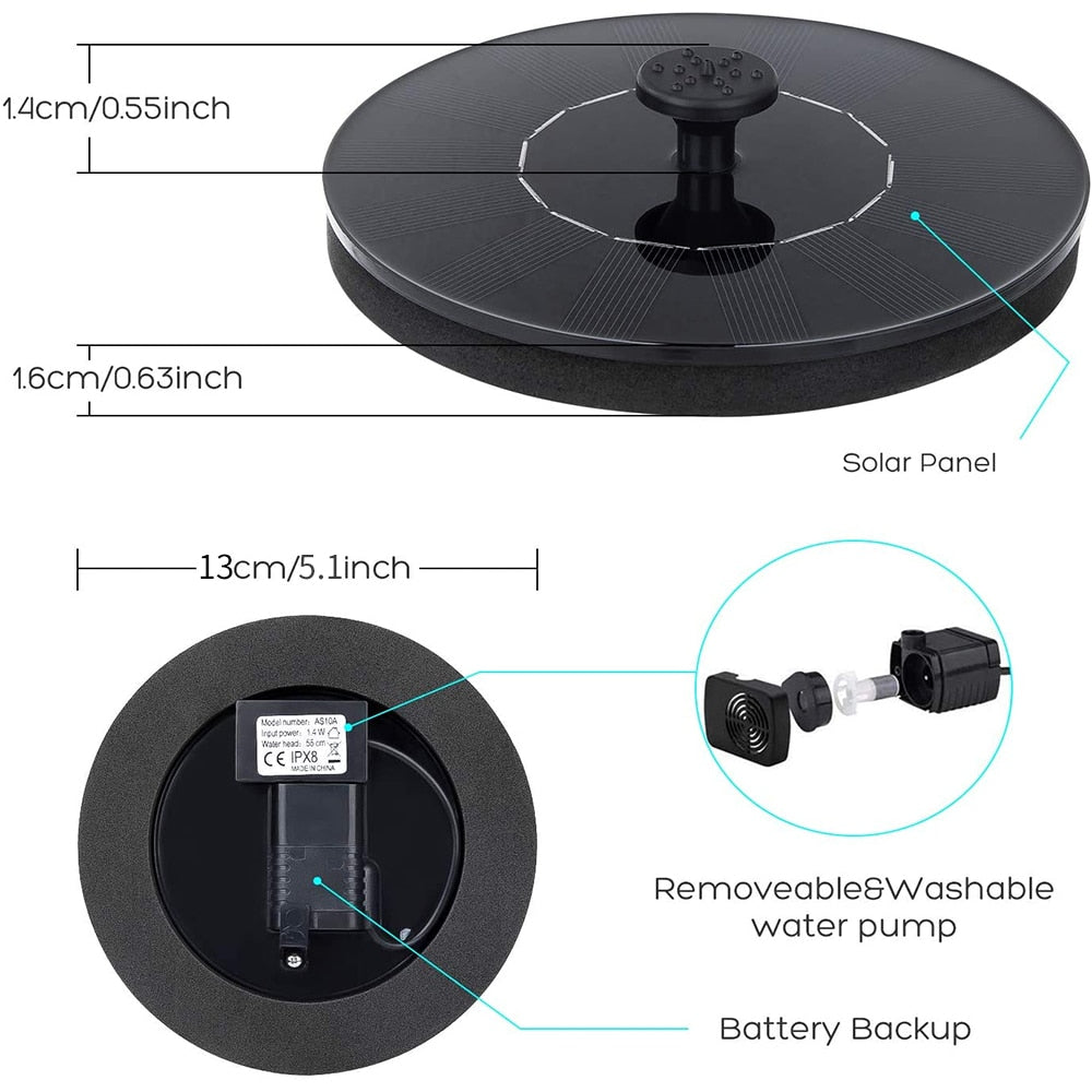 Mini Solar Water Fountain Pool Pond - Waterfall Fountain Garden Decoration Outdoor Bird Bath Solar Powered Fountain Floating Water