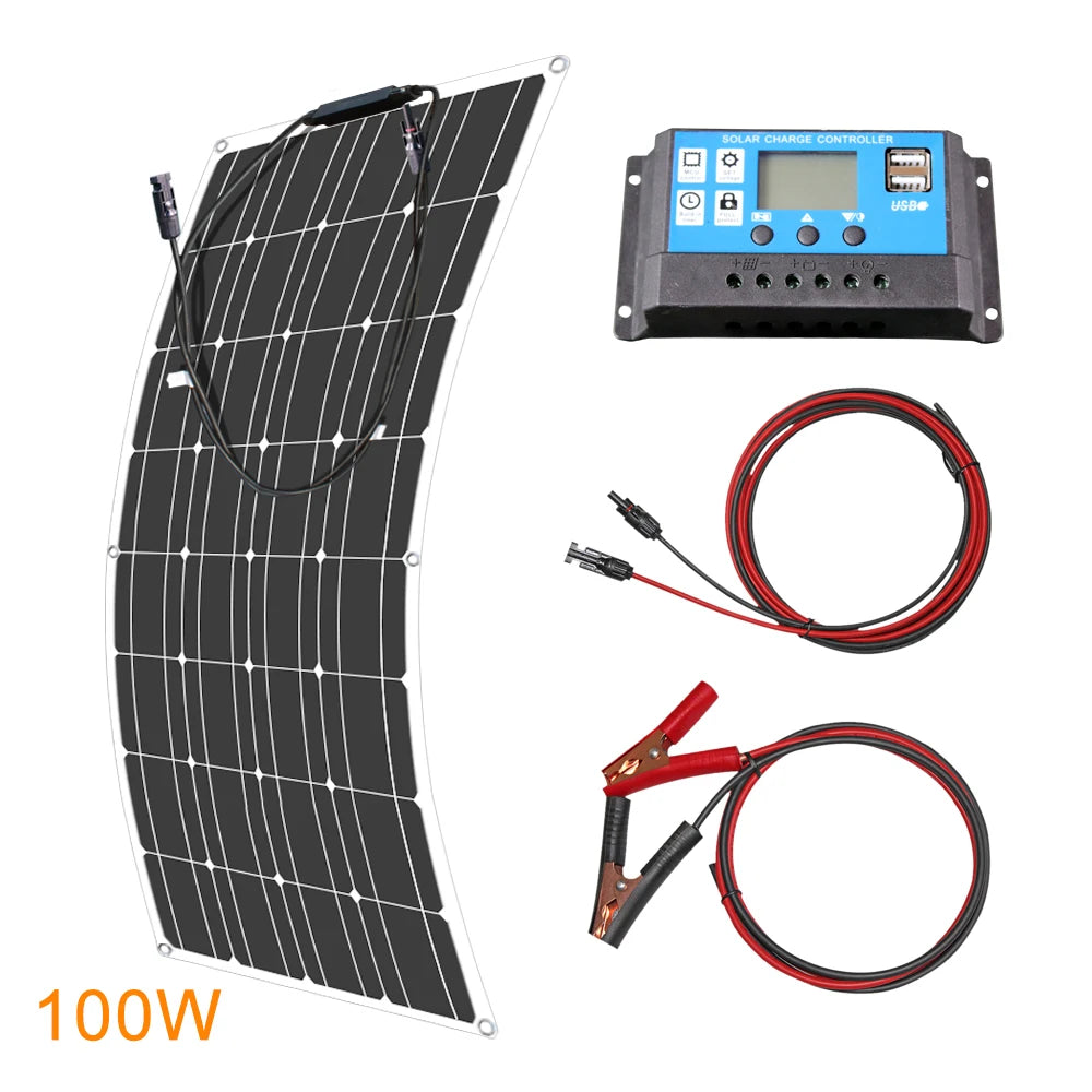 12V Flexible Solar Panel, USB Charge Controller for Solar Panel (100W)
