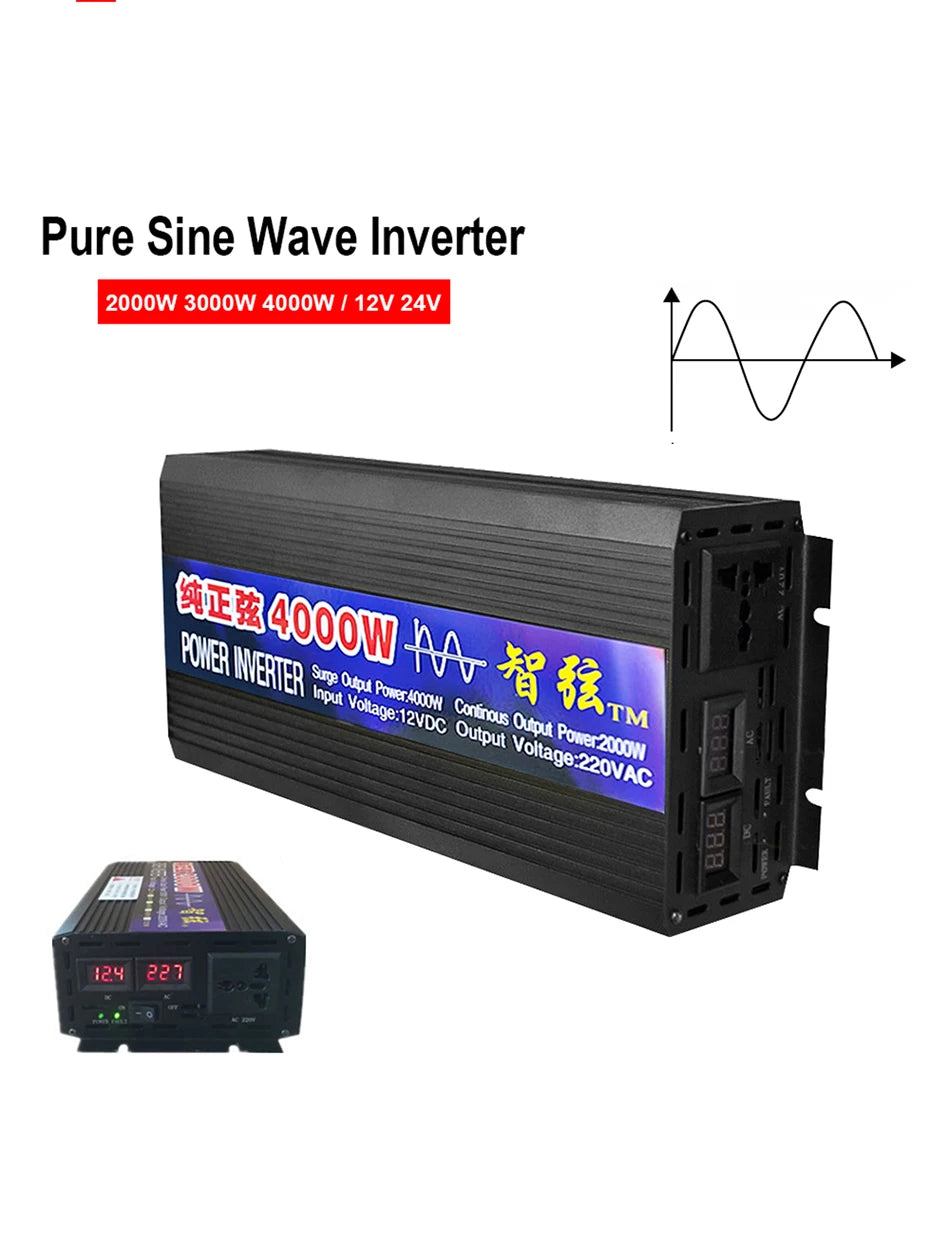 Pure Sine Wave Inverter, Inverter converts DC power to AC power, suitable for home or car use.