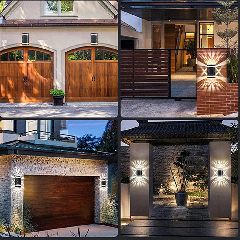 LED Solar Wall Light, Solar-powered LED light with modern design, waterproof, and dimmable features.