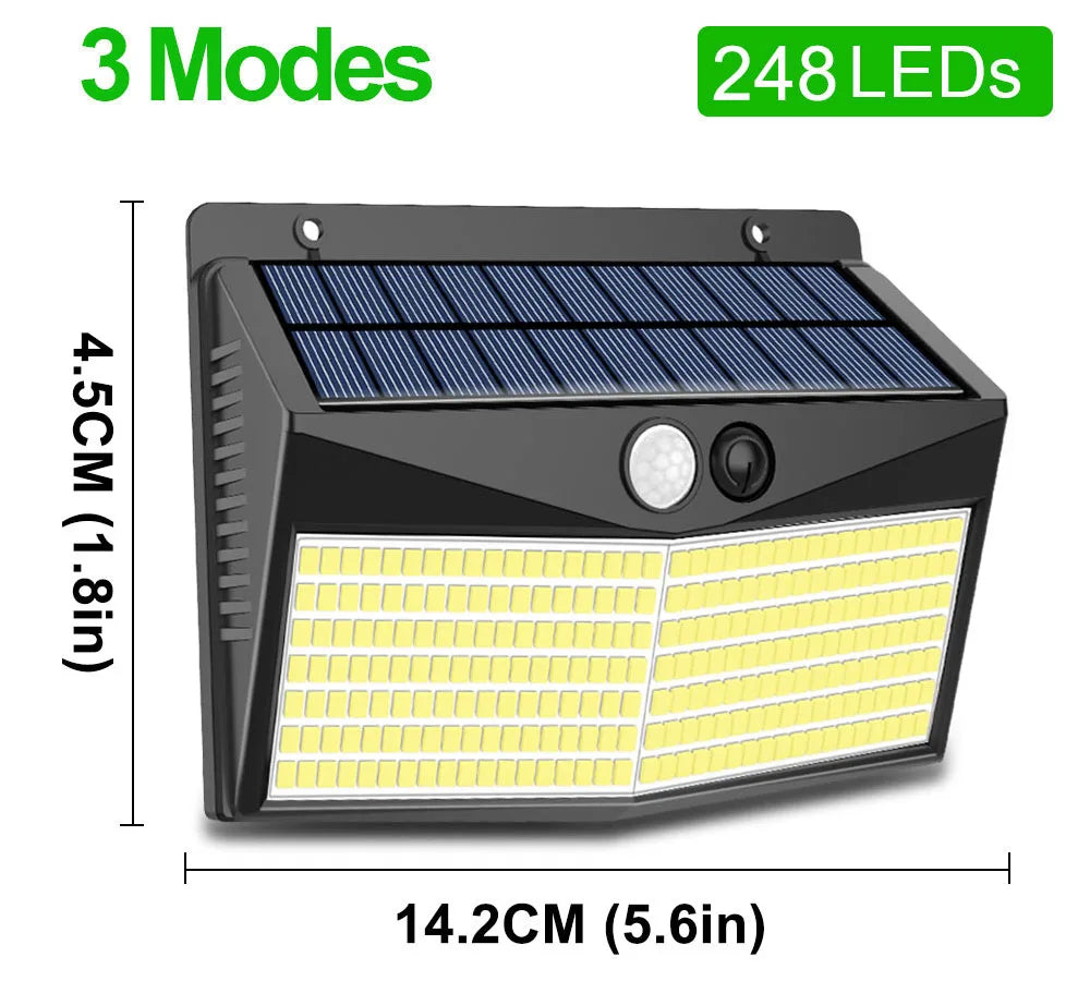 Compact design with 248 LEDs in three modes; measures 14.2cm (5.6in)